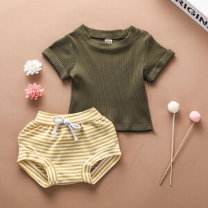 2-piece Solid Knit T-shirt &amp; Striped Shorts for Baby