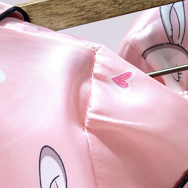 Satin Fabrics Silk-like Rabbit Printed Pajamas Mother Baby Clothes