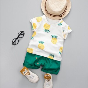 2-piece Pineapple Printed T-shirt &amp; Solid Shorts for Toddler Boy