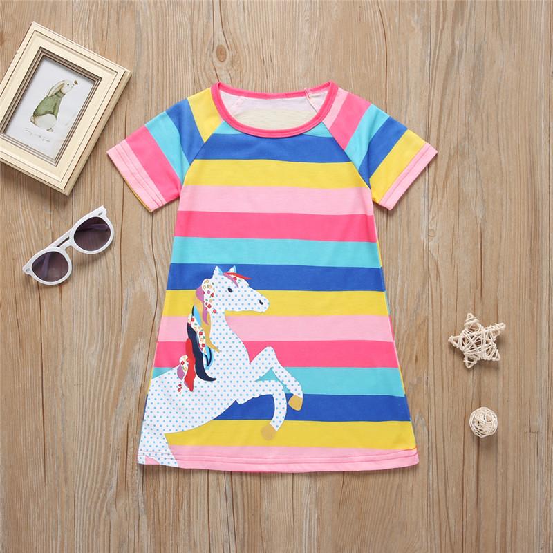 Short-Sleeve Striped Horse Print Dress