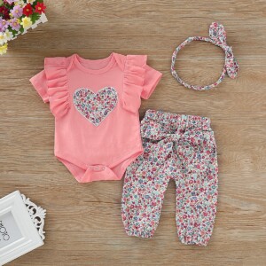 Loveheart T-shirts and Floral Pants For Baby