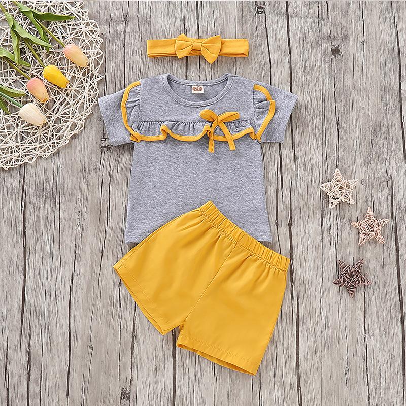 Preppy Style Short-sleeve T-shirt with Bowknot and Pants Set