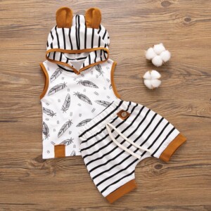 2-Piece Floral Hooded Short-Sleeve Tee and Striped Shorts