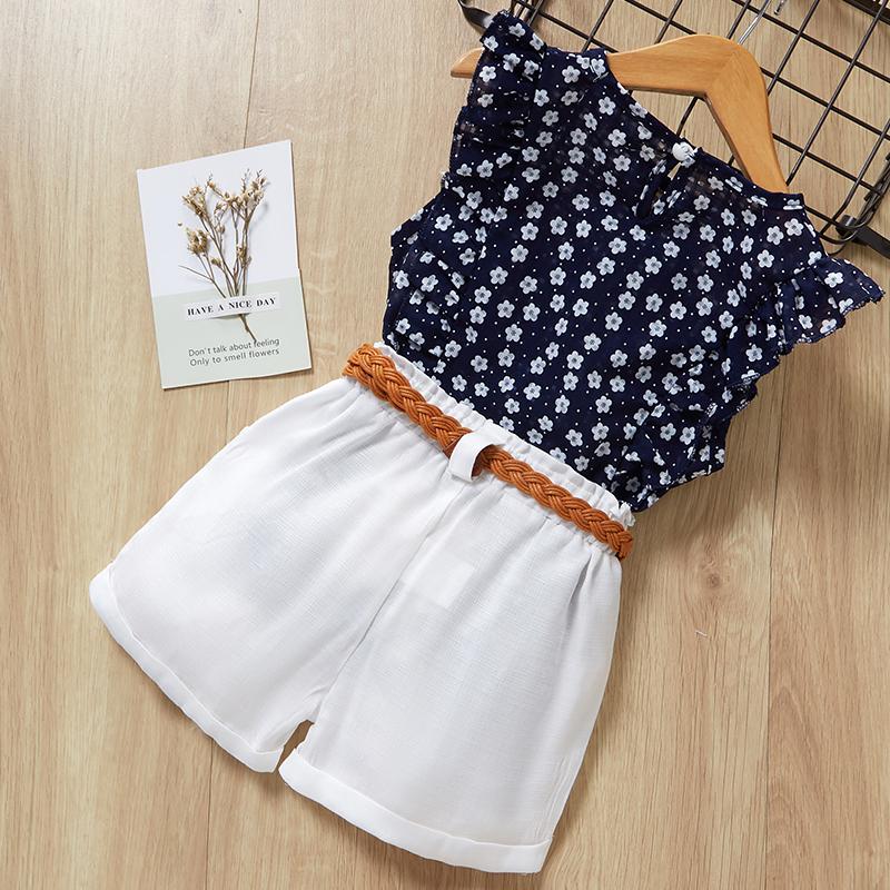 2-piece Floral Sleeveless Polka Dot Printed T-Shirt and Shorts Set