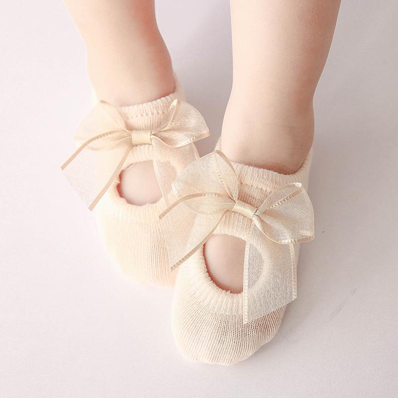 3-piece Cotton Bowknot Decor Antiskid Baby Socks