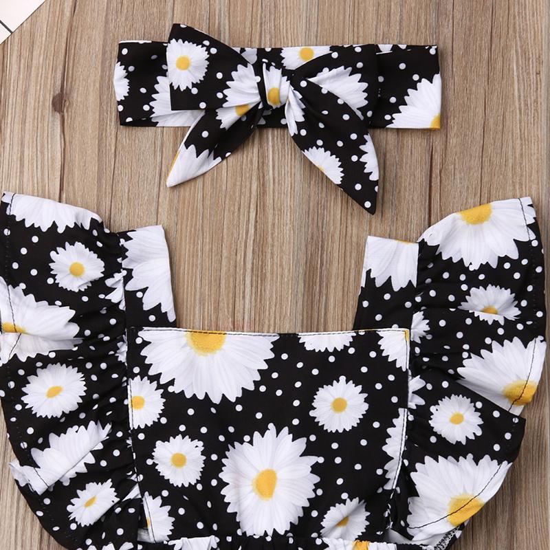 2-piece Ruffle Daisy Printed Jumpsuit for Baby Girl