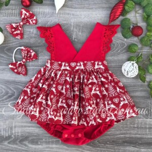 2-piece Christmas Deer Pattern Dress &amp; Headband for Baby Girl