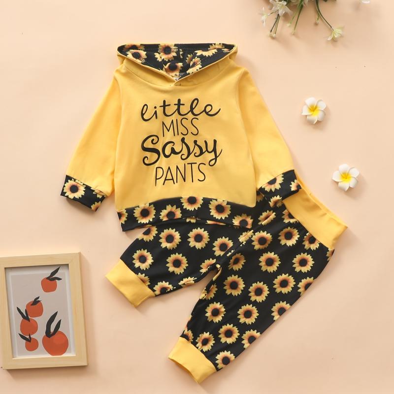 2-piece Hoodie &amp; Sunflower Pattern Pants for Baby Girl