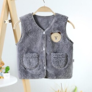 Pattern Plush Vest with Pocket Cute Bear