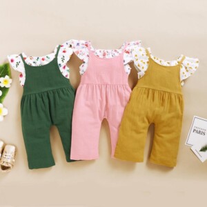 2-piece Floral Printed Blouse &amp; Dungarees for Toddler Girl