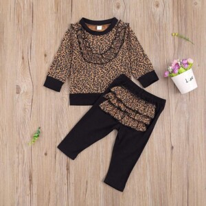 2-piece Ruffle Leopard Sweatshirts &amp; Pants for Baby Girl