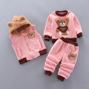 3-piece Bear Pattern Fleece Hooded Vest &amp; Swearshirt &amp; Pants for Toddler Girl