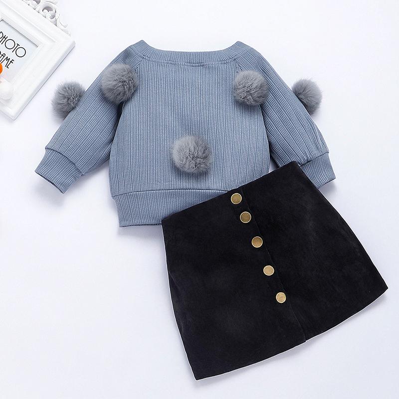 2-piece Plush Ball Sweater &amp; Skirt for Toddler Girl