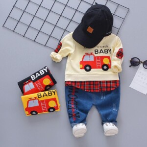 2-piece Fire Truck Pattern Sweatshirts &amp; Pants for Toddler Boy