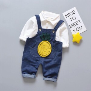 2-piece Shirt &amp; Pineapple Pattern Bib Pants for Toddler Boy
