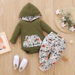 2-piece Hooded Romper &amp; Animal Printing Pants for Baby Boy