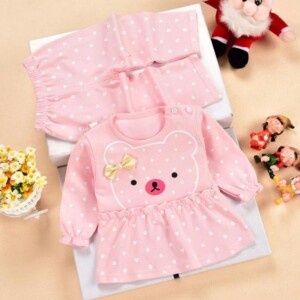 2-piece Bear Pattern Suit for Baby Girl