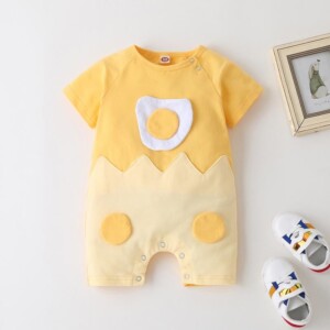 Fried Egg Print Short Sleeve Jumpsuit for Baby