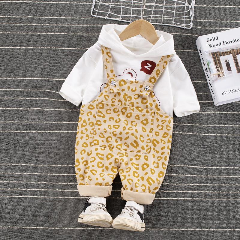 2-piece Hoodie &amp; Leopard Bib Pants for Toddler Girl