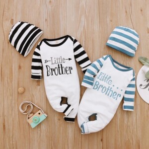 Striped Letter Print Long-sleeved Jumpsuit with Hat