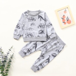 2-piece Dinosaur Pattern Sweatshirts &amp; Pants for Baby Boy