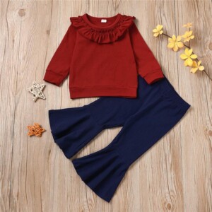 2-piece Ruffle Long Sleeve Shirt &amp; Flared Pants for Toddler Girl