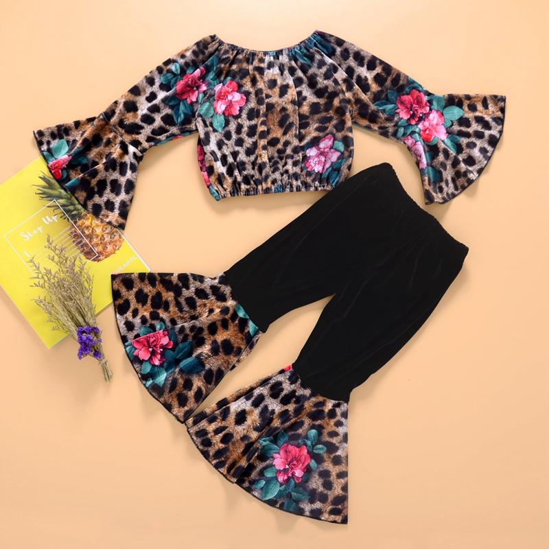 2-piece Leopard Velvet Suit for Toddler Girl
