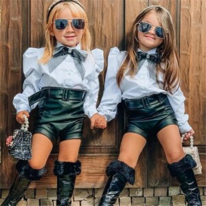 2-piece Shirt &amp; Shorts Leather Pants for Toddler Girl