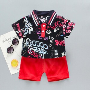 2-piece Letter Pattern Polo Shirt &amp; Shorts for Toddler Boy