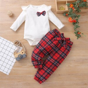 2-piece Ruffle Romper &amp; Plaid Pants for Baby Girl
