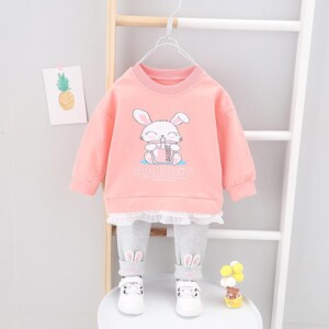 2-piece Rabbit Pattern Sweatshirt &amp; Pants for Toddler Girl