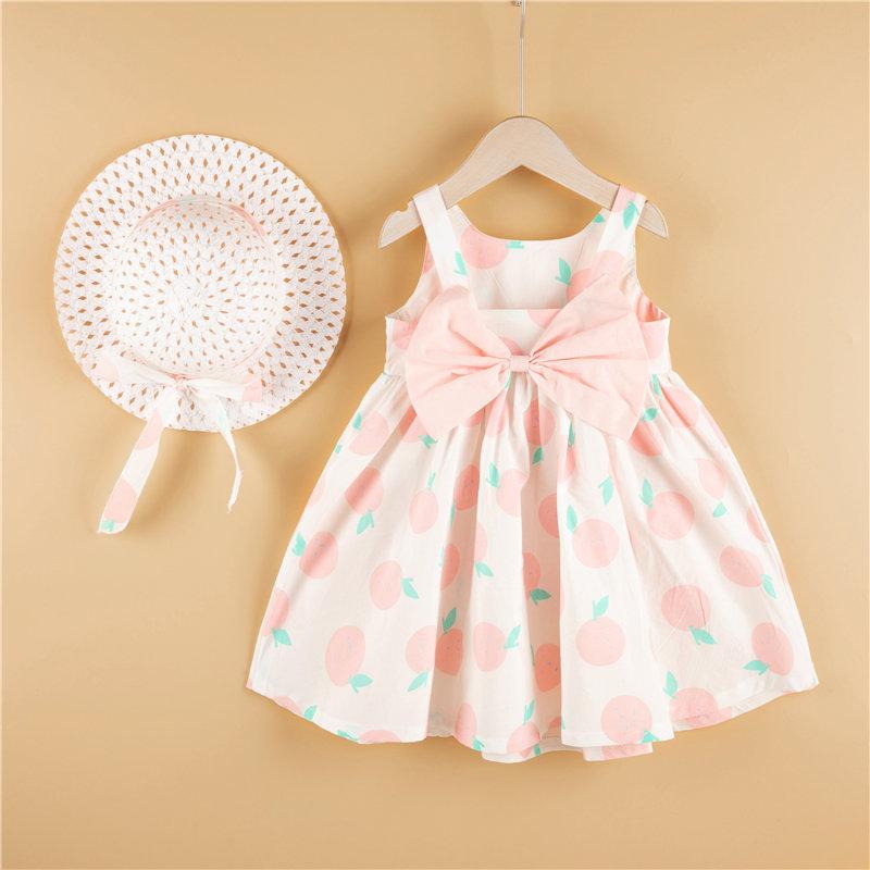 2-piece Bowknot Dress &amp; Hat for Toddler Girl