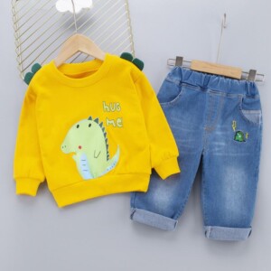 2-piece Dinosaur Pattern Sweatshirt &amp; Pants for Toddler Boy