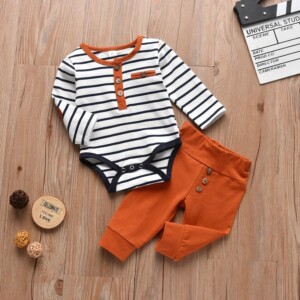 2-piece Striped Romper &amp; Pants for Baby Boy
