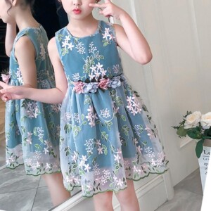 Floral Embroidered Gauze Dress for Girl