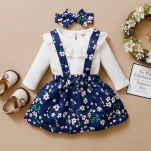 3-piece Shirt &amp; Floral Skirt &amp; Floral Headband for Baby Girl