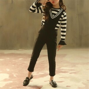 2-piece Striped Top &amp; Overalls for Girl