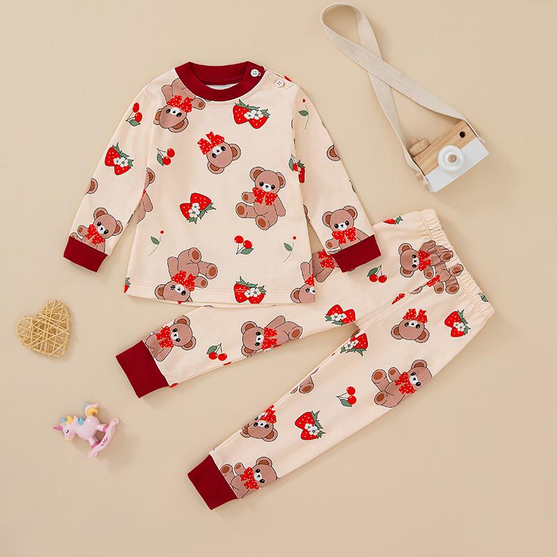 2-piece Bear Pattern Pajamas Sets for Toddler Girl
