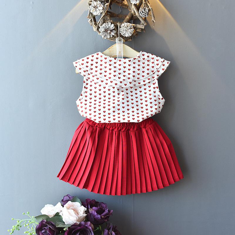 2-piece Heart-shaped Pattern Dress Set for Toddler Girl