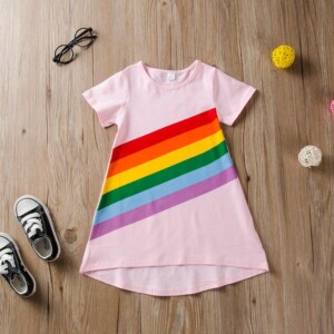 Rainbow Pattern Dress for Toddler Girl