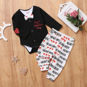 2-piece Heart-shaped Pattern Romper &amp; 1-piece Pants for Baby Boy