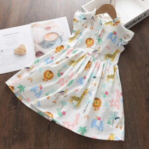 Animal Pattern Dress for Toddler Girl