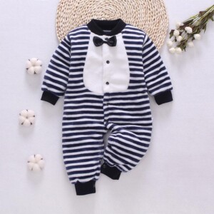 Bow Decor Striped Jumpsuit for Baby Boy