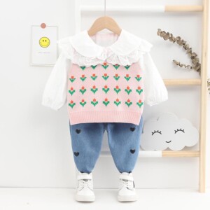 3-piece Floral Vest &amp; Shirt &amp; Pants for Toddler Girl