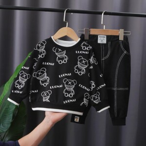 2-piece Bear Pattern Sweatshirt &amp; Pants for Toddler Boy