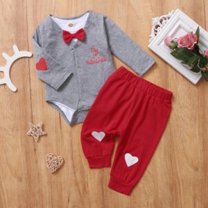 3-piece Heart-shaped Pattern Romper &amp; Headband &amp; Pants for Baby Boy