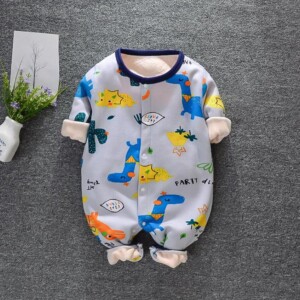 Fleece-lined Sailboat Pattern Jumpsuit for Baby Boy