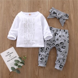 3-piece I Really Love You Top &amp; Headband &amp; Leopard Pants for Baby Girl