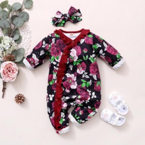 2-piece Floral Jumpsuit &amp; Headband for Baby Girl