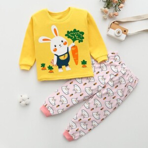 2-piece Rabbit Pattern Pajamas Sets for Toddler Girl